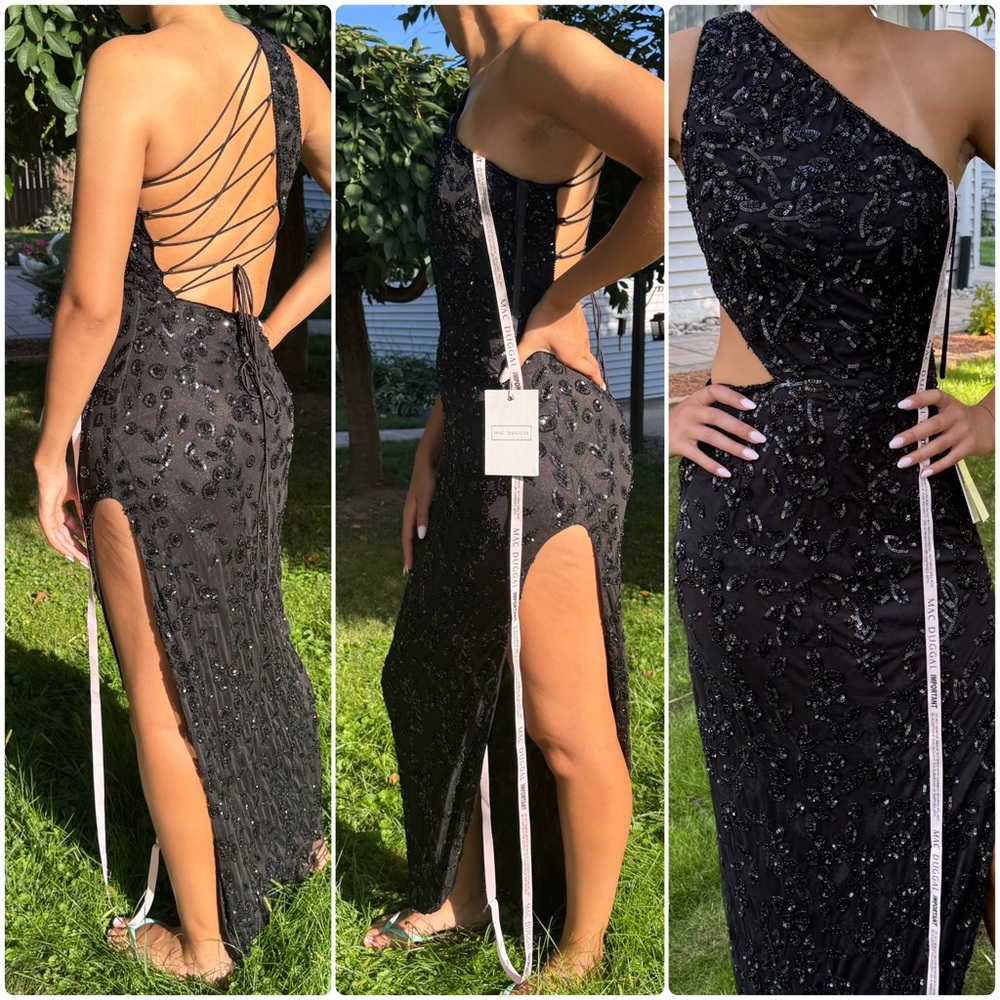 MAC DUGGAL 6084 Elegant Black One-Shoulder Gown dress size 2 - Picture 5 of 7